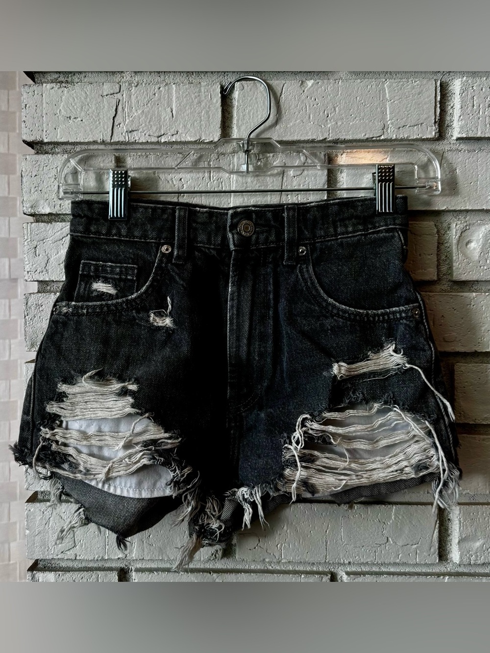 Zara Distressed Black Denim Women's Shorts